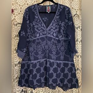Johnny Was XL blue on blue embroidered blouse